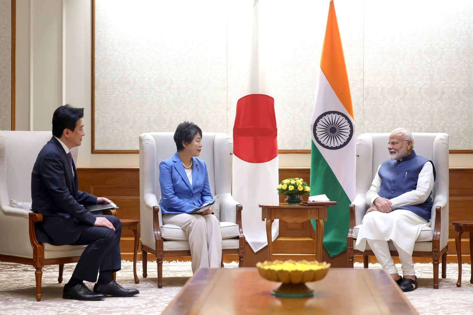 H.E. Ms. Yoko Kamikawa, Foreign Minister of Japan, and H.E. Mr. Minoru Kihara, Defense Minister of Japan, called on Hon’ble Prime Minister Shri Narendra Modi