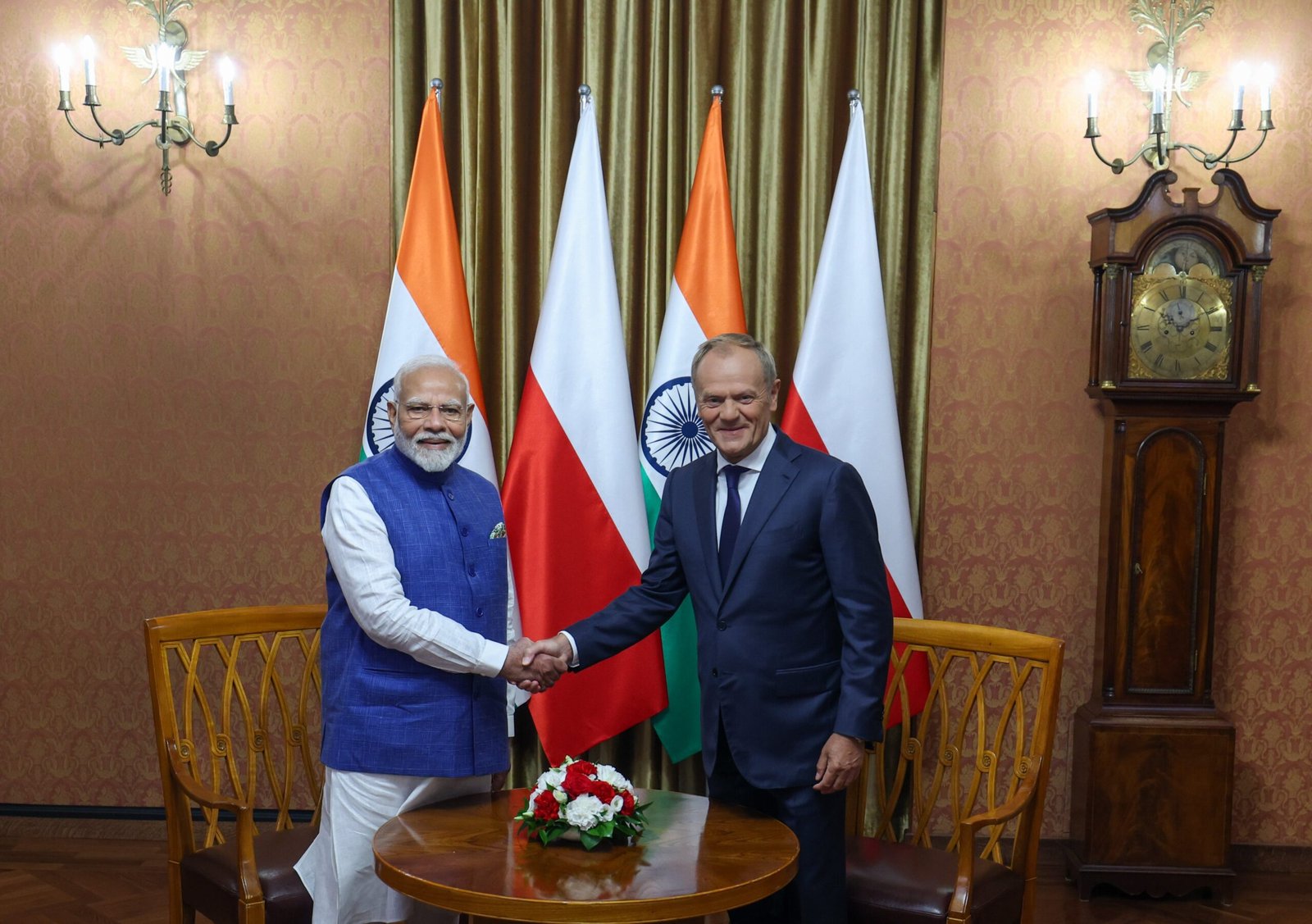 Prime Ministers Narendra Modi and Poland PM Donald Tusk during talks held on August 22, 2024.