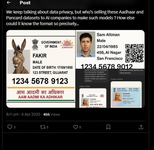 ChatGPT Creates Fake Aadhaar, PAN Cards