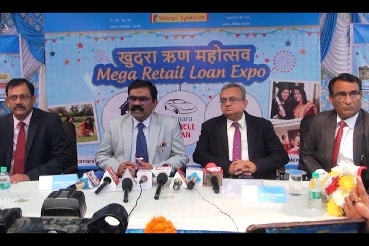 Canara Bank senior official Ravi Prakash Jaiswal speaks to media in New Delhi