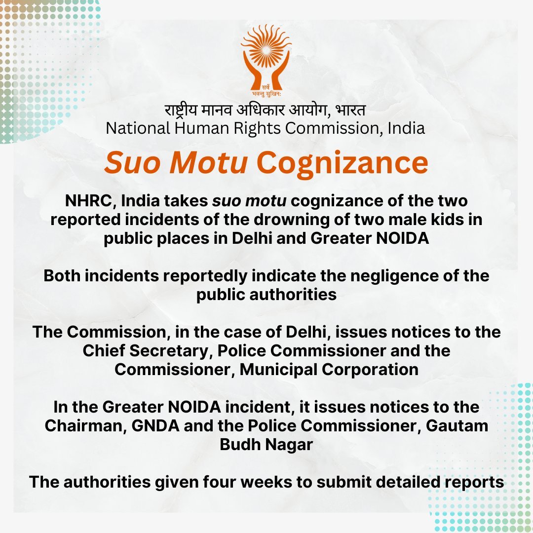 NHRC tweet on child drowning incident in Delhi NCR