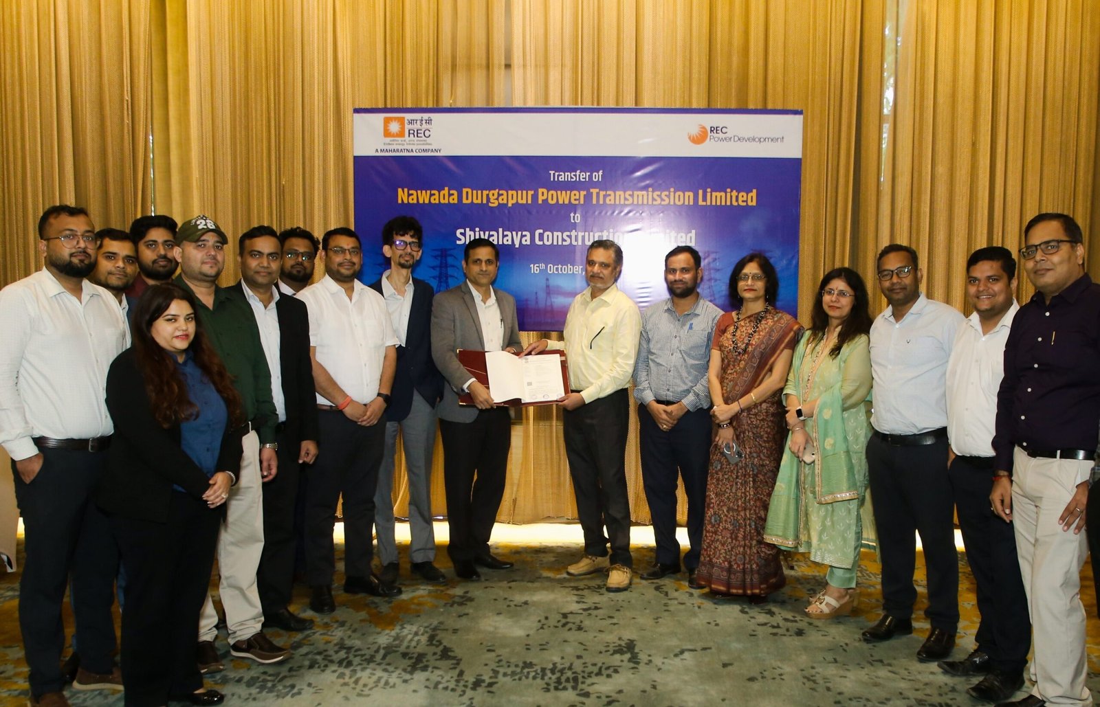 RECPDCL hands over Nawada Durgapur Power Transmission Limited, an SPV for an Inter-State Transmission Project, to Shivalaya Construction Limited